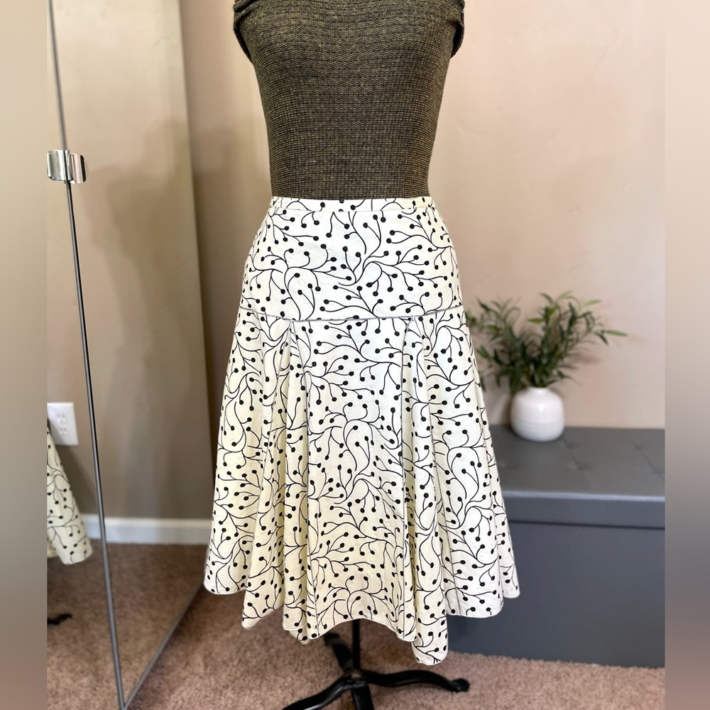 Vintage Studio M Cream Polka Dot Cotton A-line Midi Skirt Pleated Boho Chic y2k